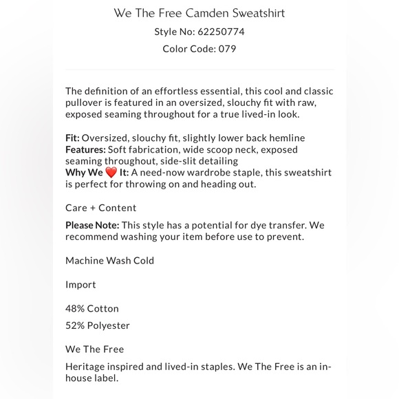 We The Free People Women's Camden Pullover Sweatshirt Banana Cream EUC M #2111 - Picture 14 of 14